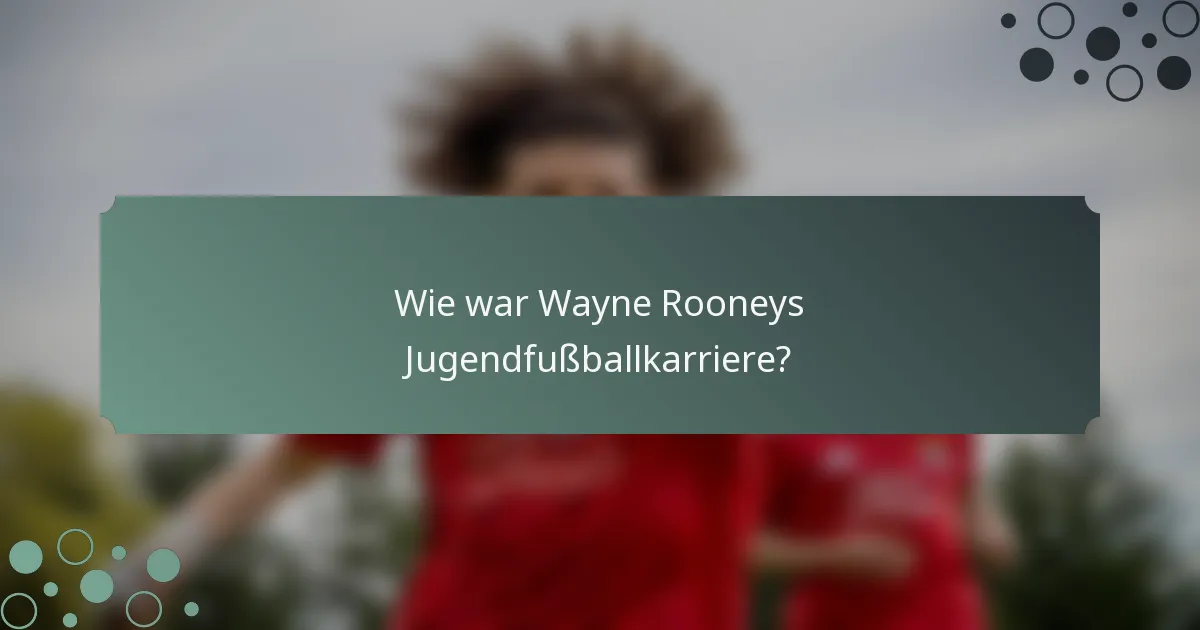 Wie war Wayne Rooneys Jugendfußballkarriere?